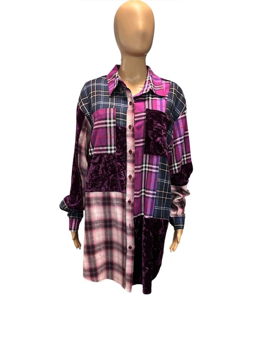 Dolls kill Deilia’s velvet plaid, patchwork, oversized flannel size S